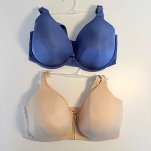 36DD lot of 2 VANITY FAIR bras seamless tan nude #72335 blue-gray #75312 75213